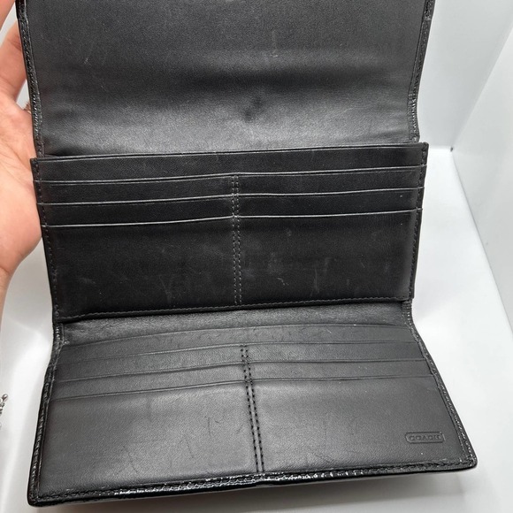 COACH Signature Canvas Jacquard Patent Wallet - Picture 6 of 11